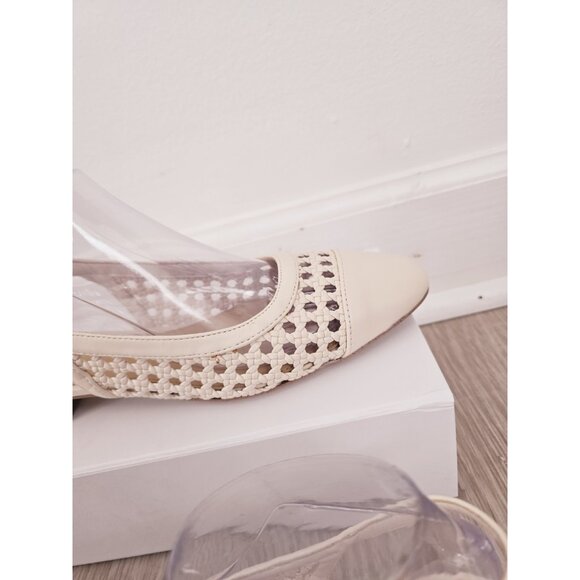 J. Crew Woven Ivory Slingback Flats 8 Buckle Old Money Cap Almond Toe Boho Shoes - Picture 7 of 11